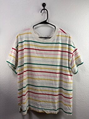 Old Navy Women’s  White Tee with Multicolor Stripes Size XXL